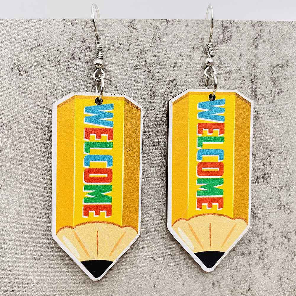 Wholesale Teachers' Day Earrings Pencil Alarm Clock Wooden Earrings