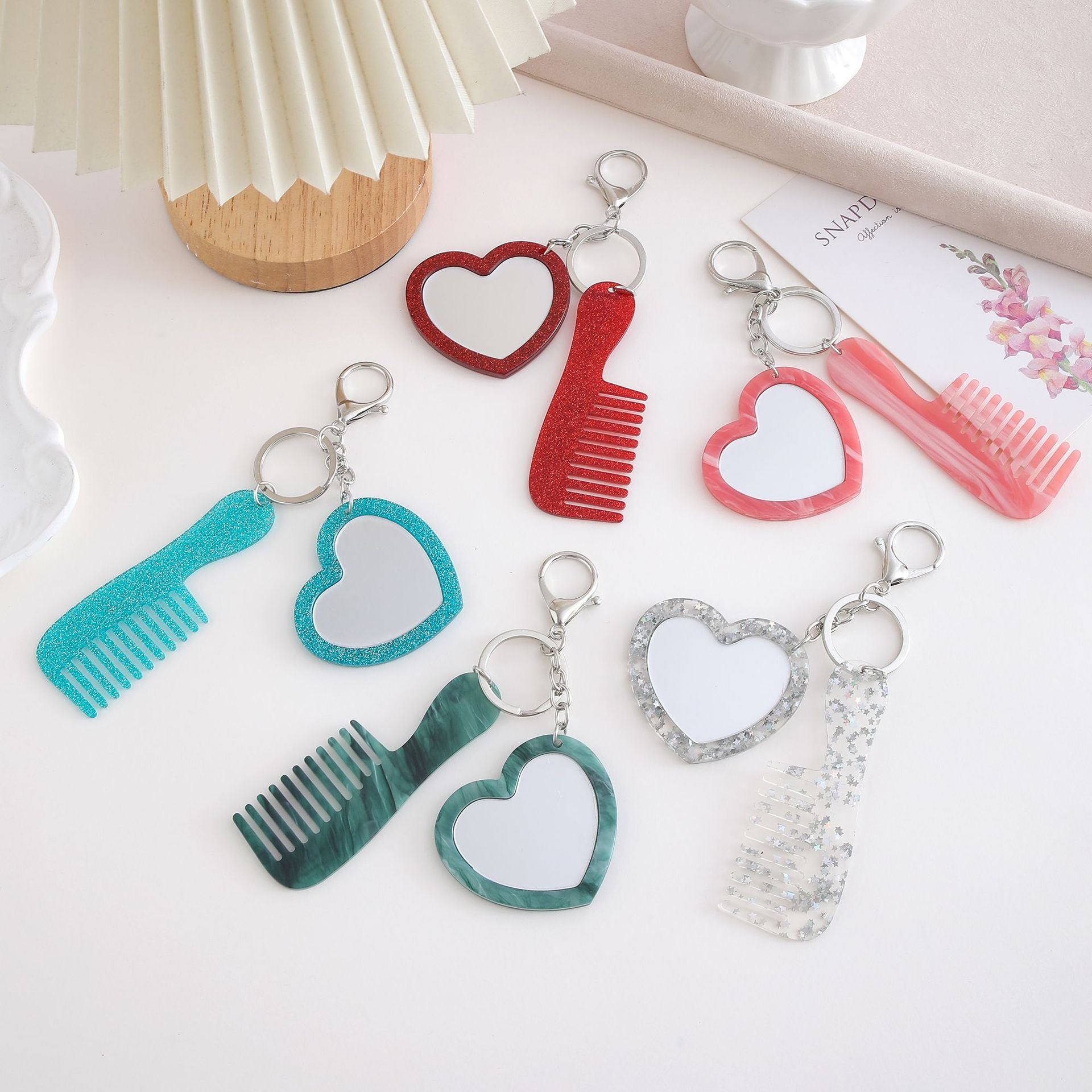 Wholesale Glitter Heart Makeup Mirror Keychain