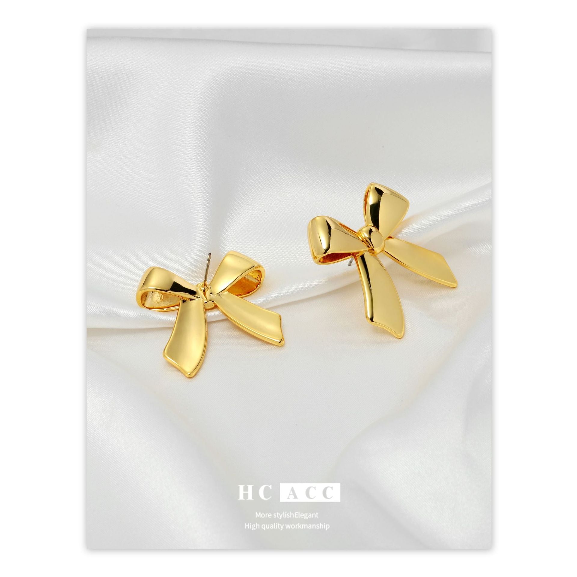 Wholesale Bow Earrings Copper Plated 18k Gold Small and Exquisite Earrings ACC-ES-HuaChuang008