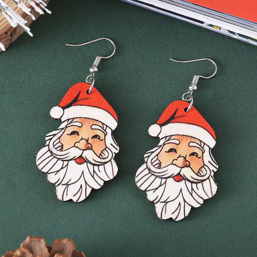 Wholesale Christmas cute  pendant earrings wooden double-sided earrings