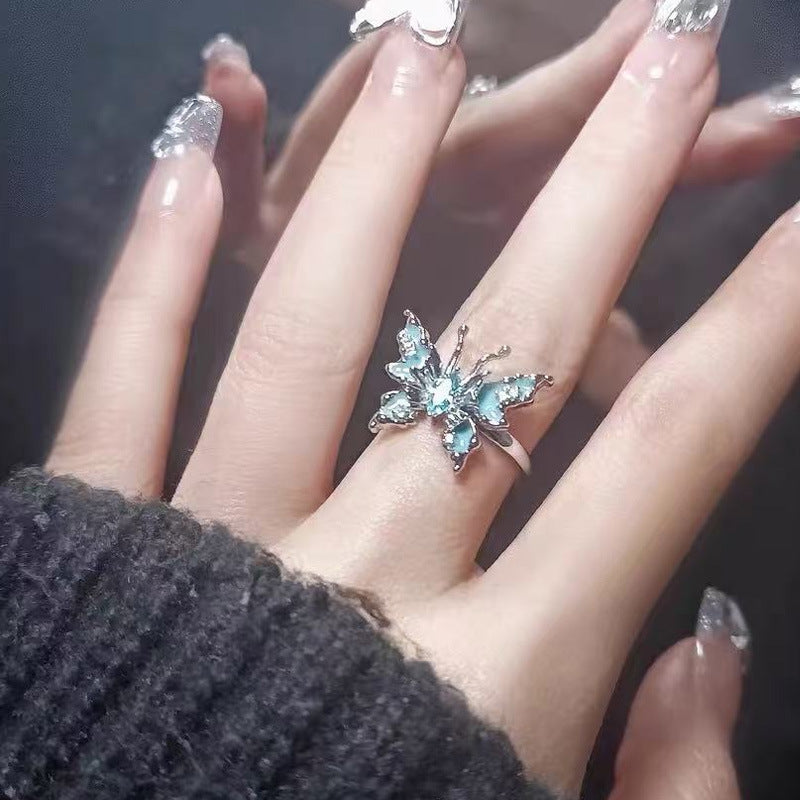 Wholesale Blue Butterfly Enamel Open Ring Chic Stylish Women S Jewelry Boutique Resale Gift