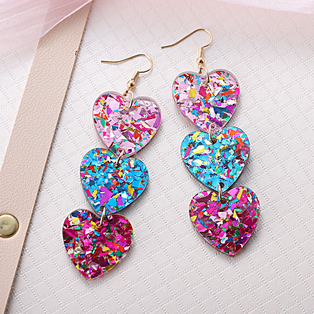 Wholesale  Valentine's Day Love Acrylic Triple Pendant Earrings