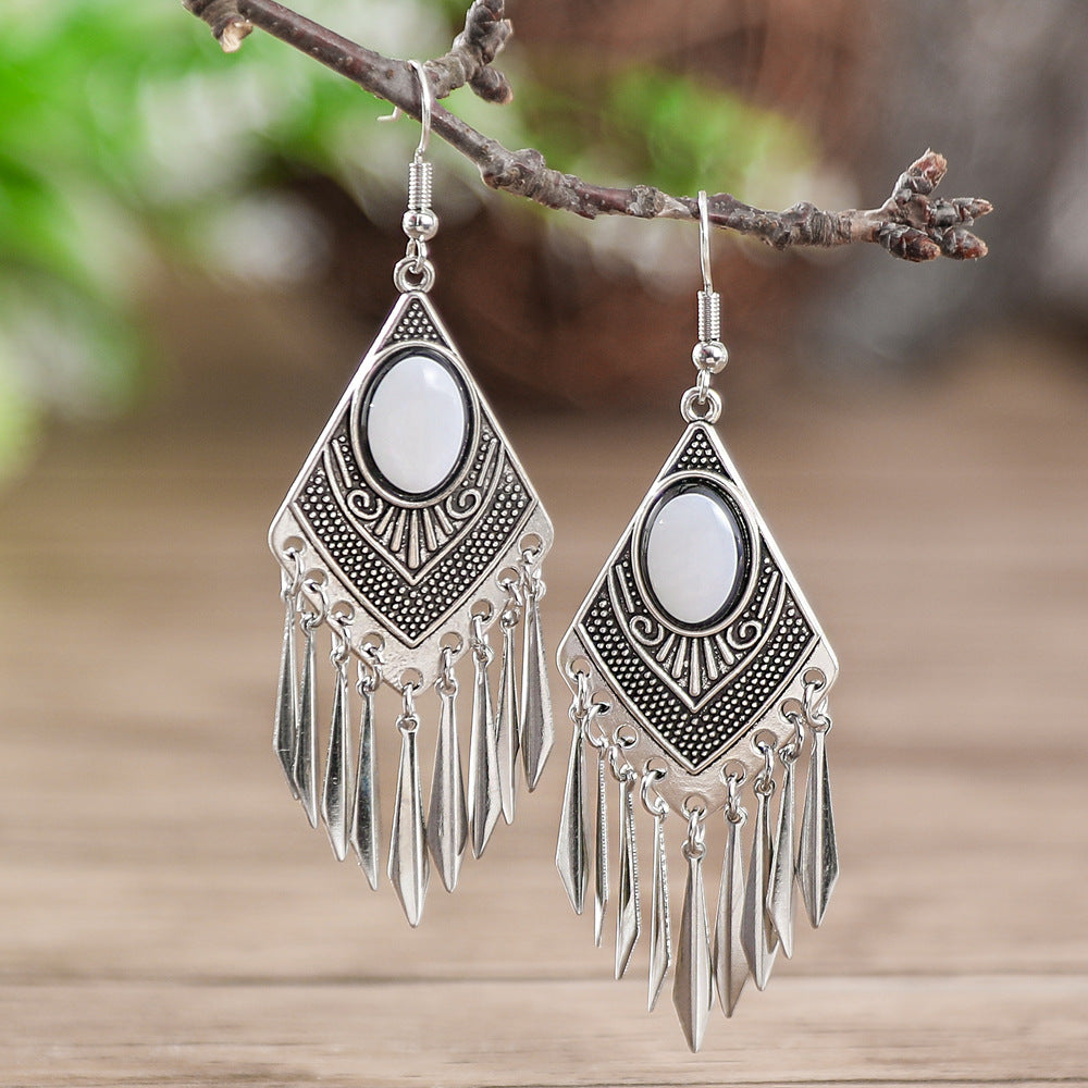 Wholesale Retro Turquoise Tassel Earrings European Style Jewelry Accessory Gift