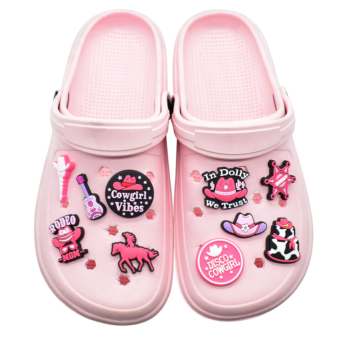 Wholesale Chic Pink Cowgirl Shoe Charms PVC Soft Rubber DIY Garden Shoe Decor