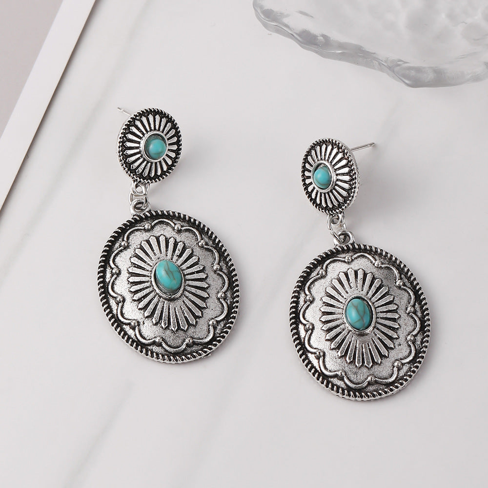 Wholesale Alloy Electroplated Bohemian Turquoise Earrings Vintage Party Jewelry Accessory