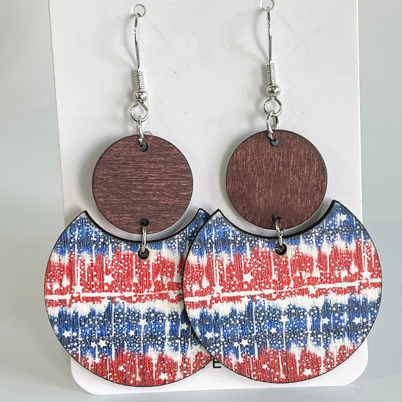 Wholesale 2 Pairs/pack American Independence Day Vintage Bohemian Natural Wood Earrings ACC-ES-HY040
