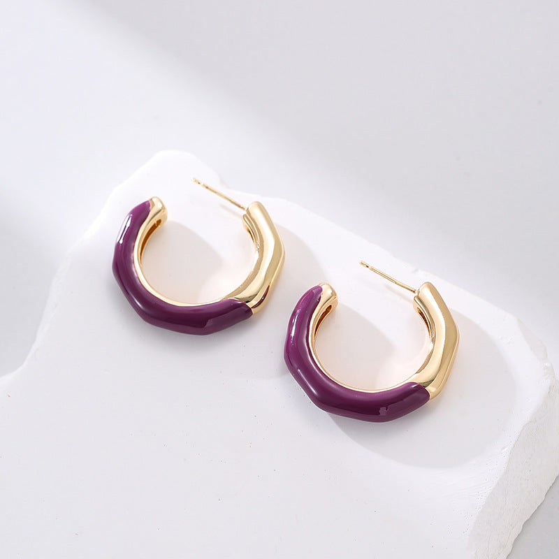 Wholesale  Oil Drops C- shaped Big Earrings