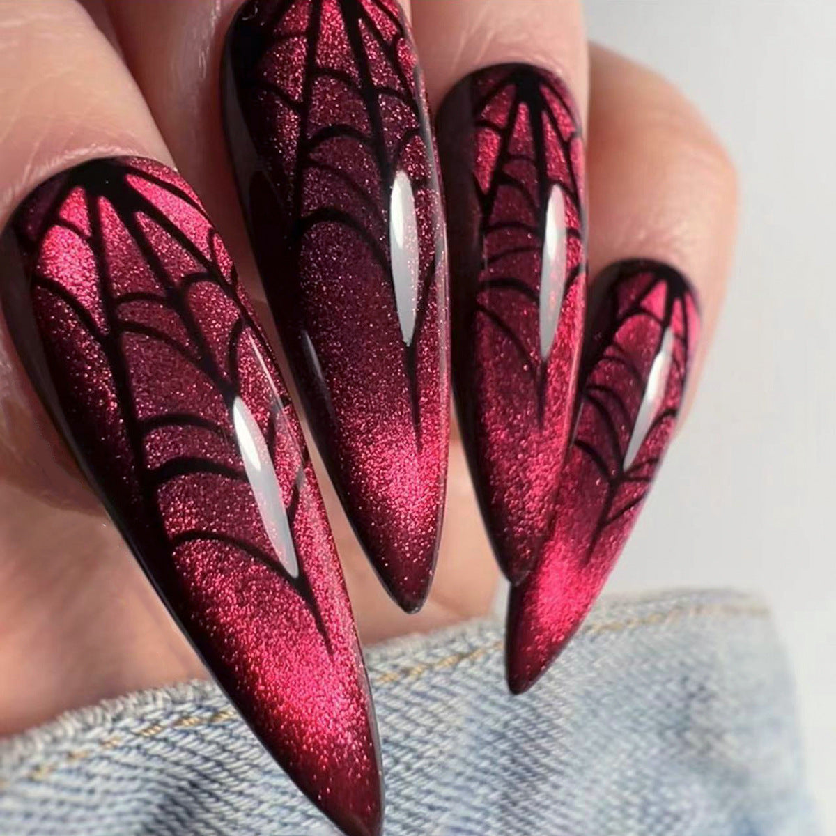 Wholesale 24 Pieces/box Halloween Red Cat Eye Wearable Press-on Nails Kits ACC-NS-LeFan023