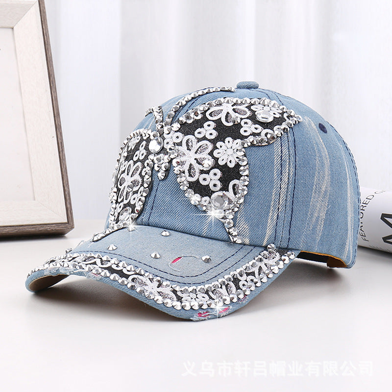 Wholesale Rhinestone Washed Denim Baseball Cap