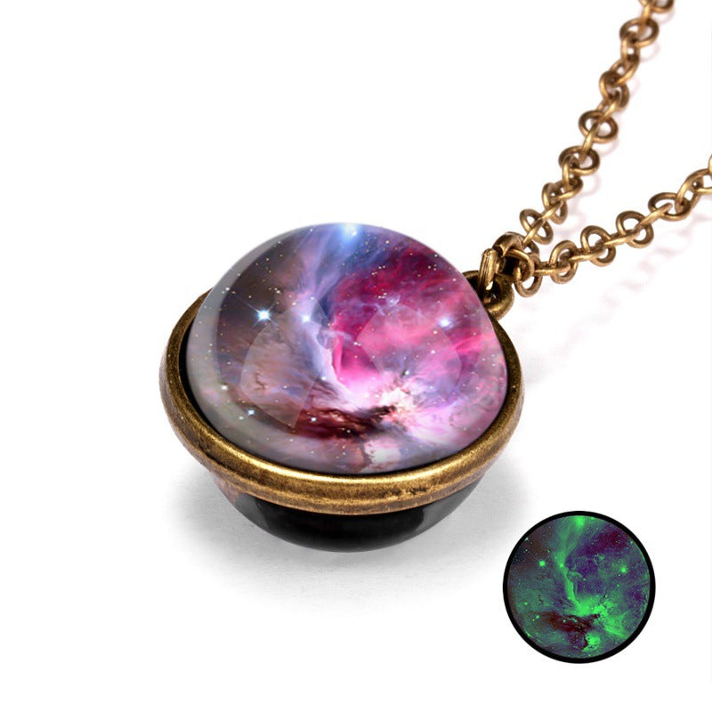 Wholesale Galaxy Nebula Cosmic Luminous Double-Sided Retro Pendant Necklace