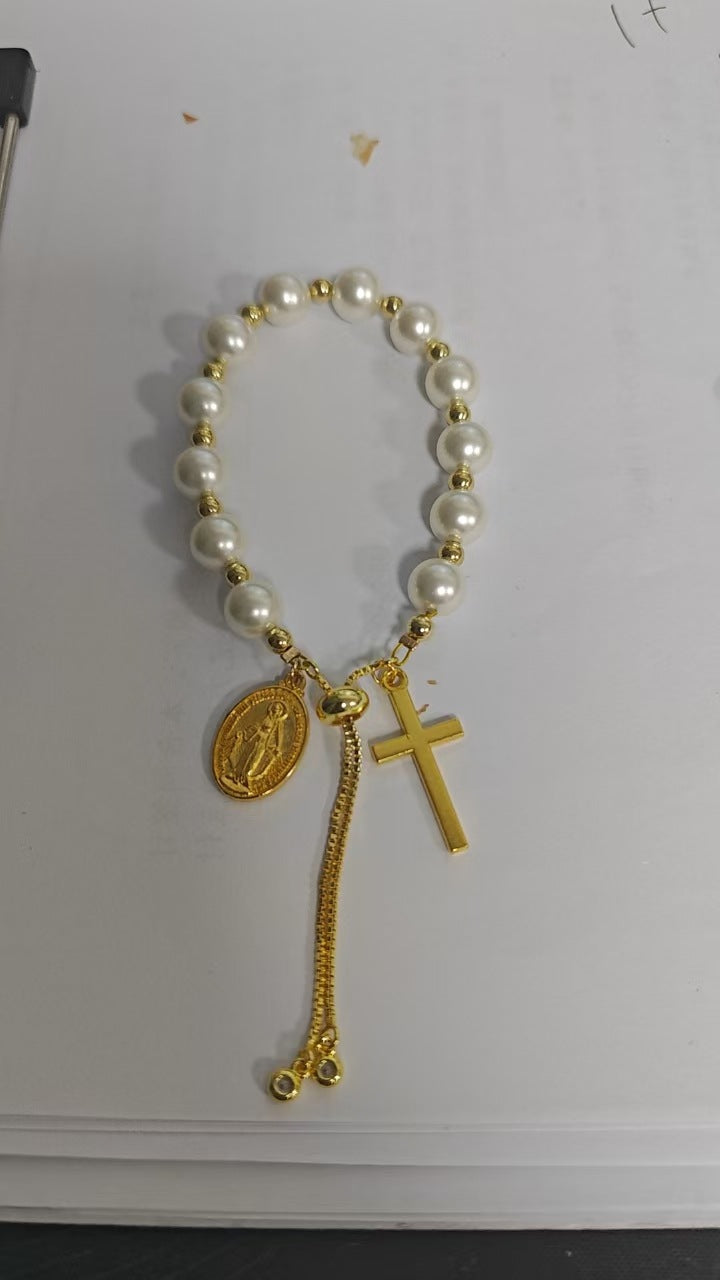 Wholesale Diamond Circle White Pearl Women Bracelet