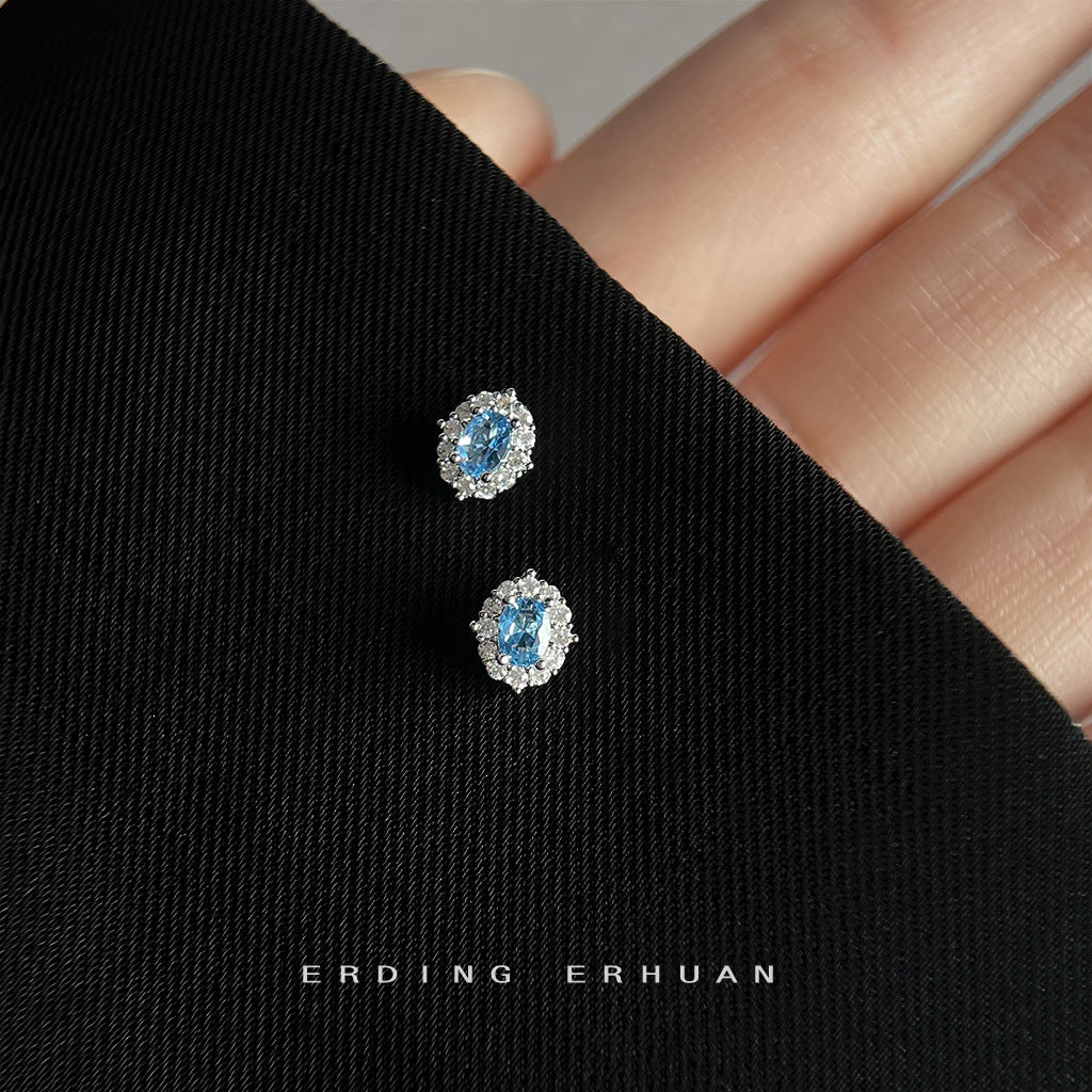 Wholesale Aquamarine zircon 925 silver needle  earrings