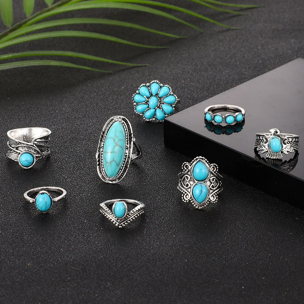 Wholesale  Retro-Style Owl Feather Leaf Turquoise Set
