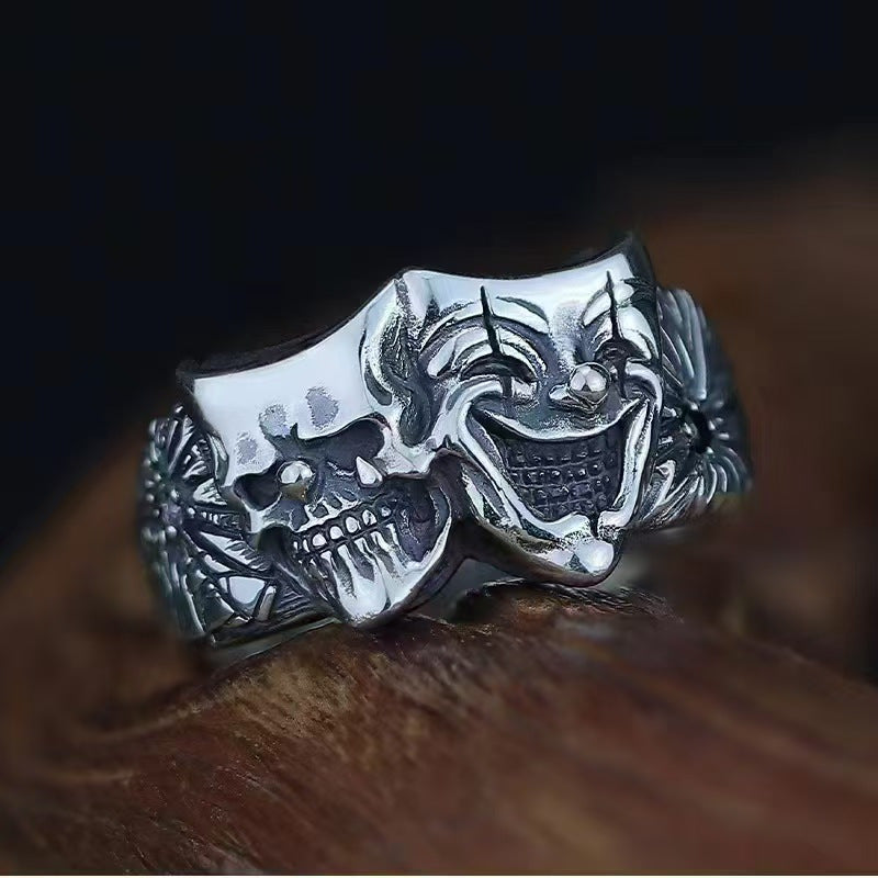 Wholesale Double-sided Good and Evil Ring Clown Zinc Alloy Ring