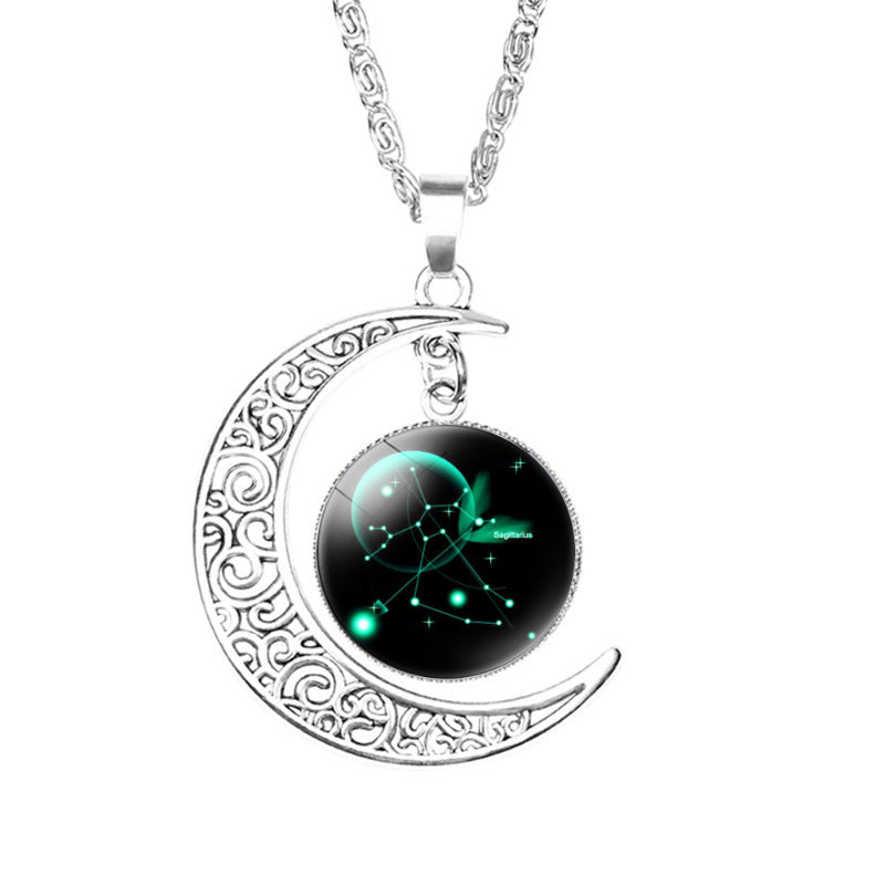 Wholesale  12 Constellation Crescent Moon Necklace