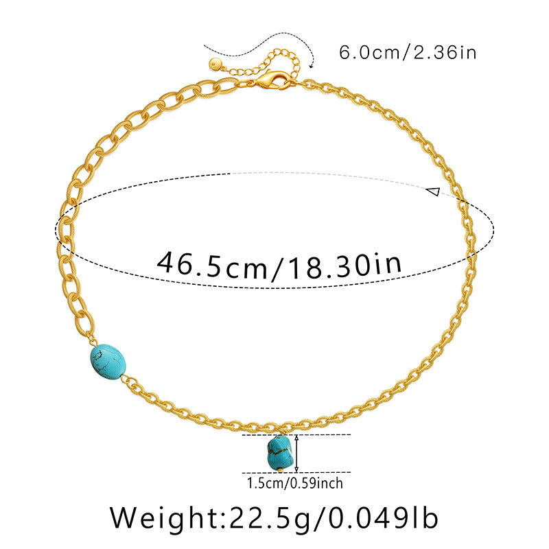 Wholesale Handmade Turquoise Beaded Necklace 18K Gold Plated Clavicle Chain Boutique Resale