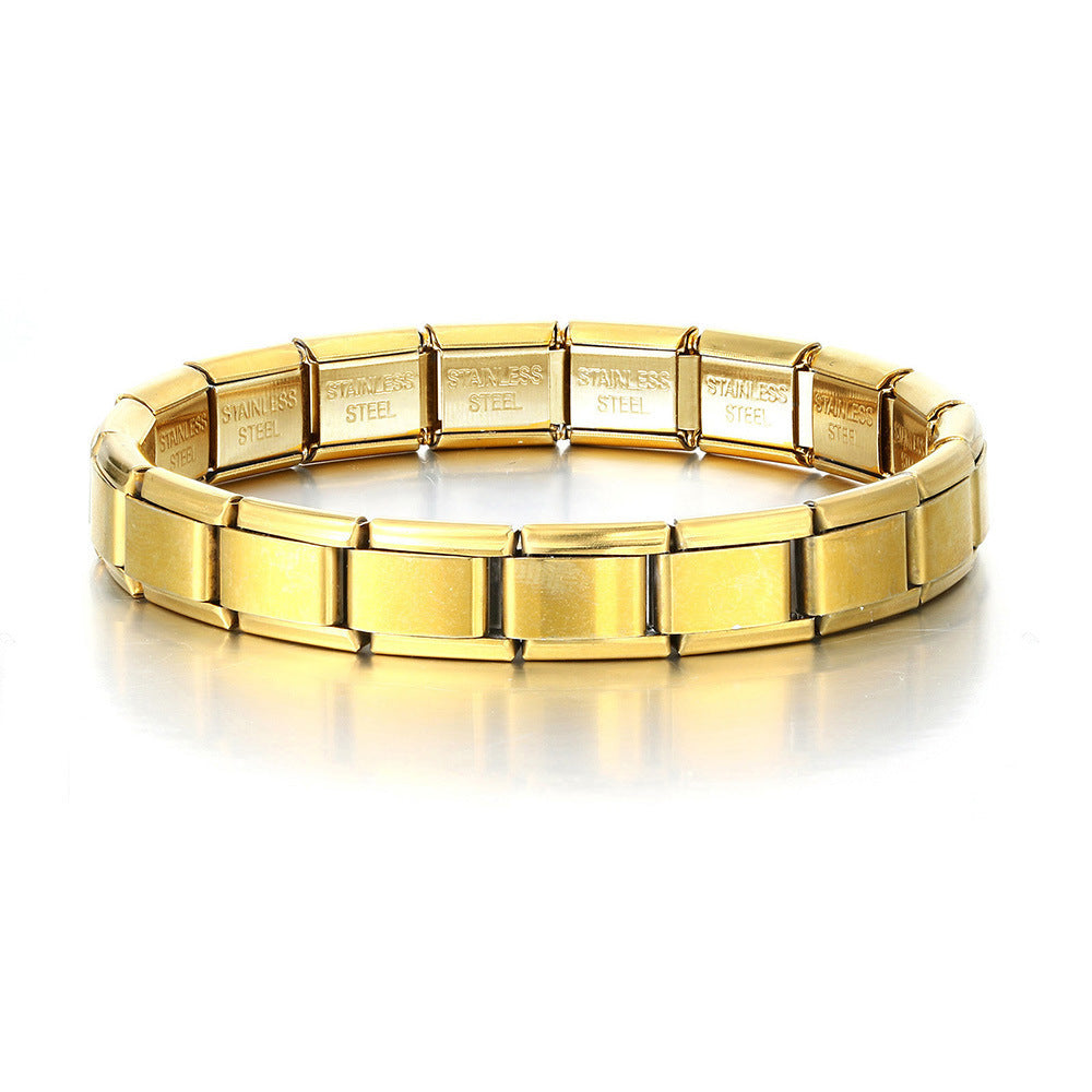 Wholesale Italian Style Stainless Steel Modular Square Block Elastic Bracelet Geometric Jewelry Accessory Gift