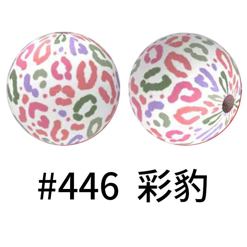 Wholesale 50pcs 15mm Western Style Leopard Skull Color Aztec Printed Silicone Balls Beads ACC-BDS-HeSheng001