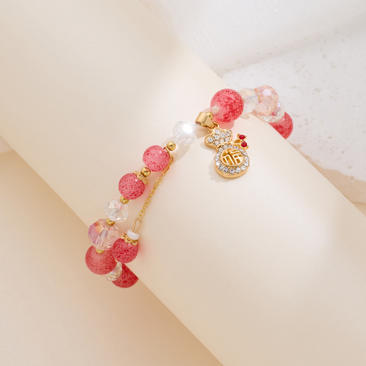 Bracciale con perline smaltate colorate all'ingrosso, borsa portafortuna, nicchia con cordino a mano