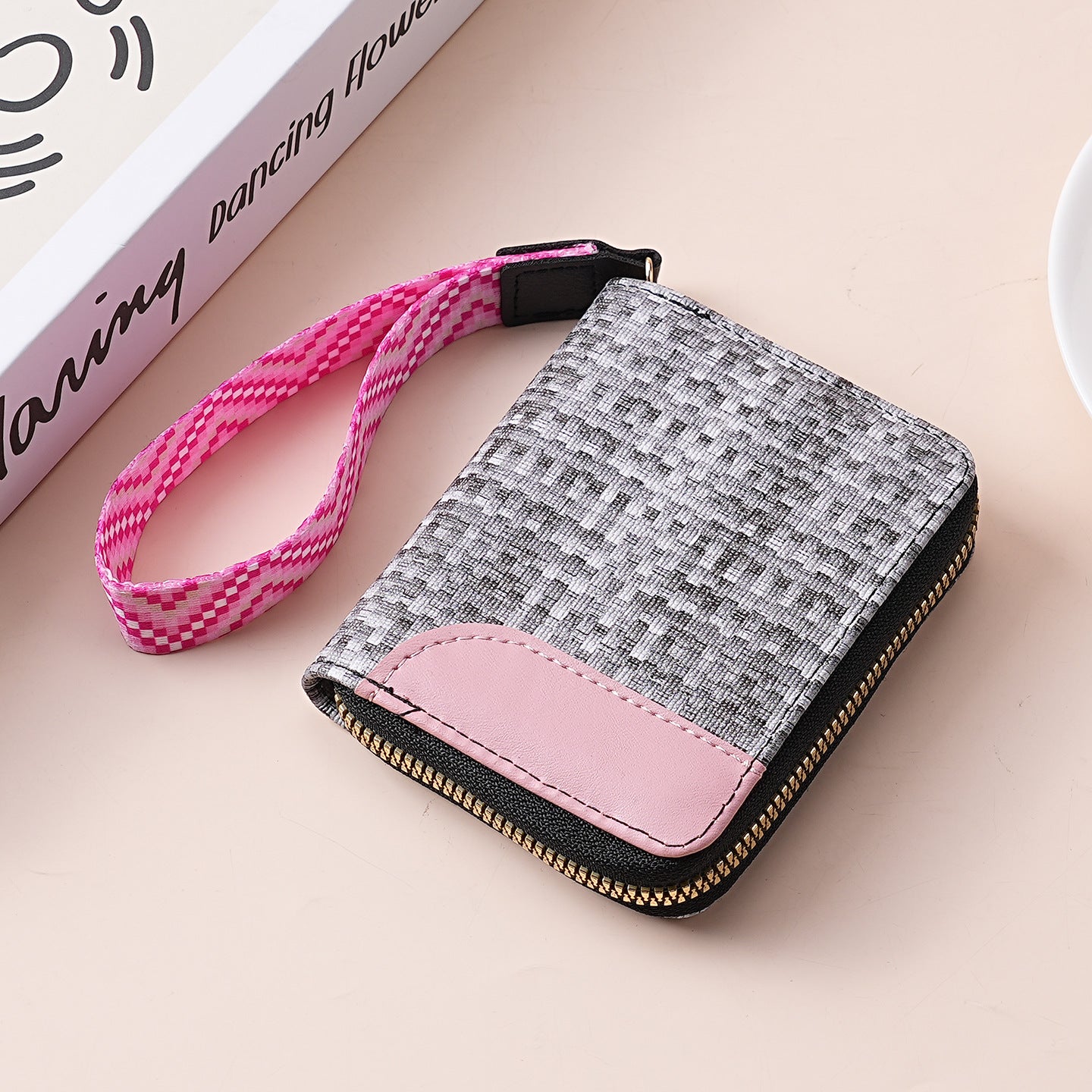 Wholesale Color Blocking PU Zip Wallet Stylish Card Case Coin Purse Unisex Gift Boutique Resale