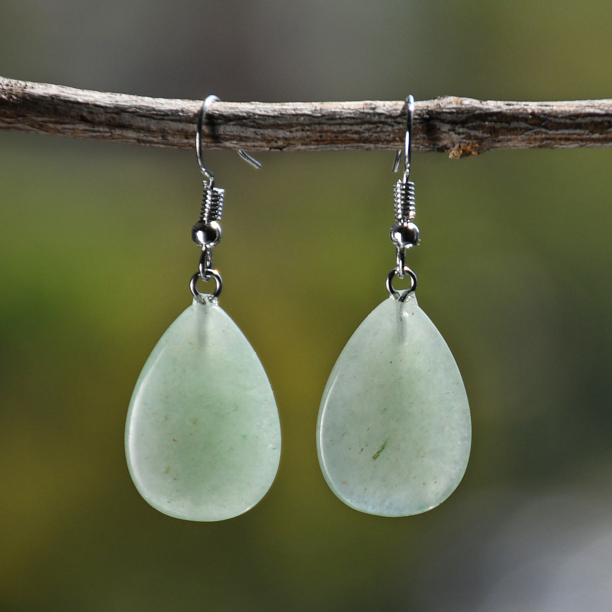 Wholesale Antique Water Drop Natural Stone Earrings - Pink Crystal and Green Aventurine Everyday Jewelry