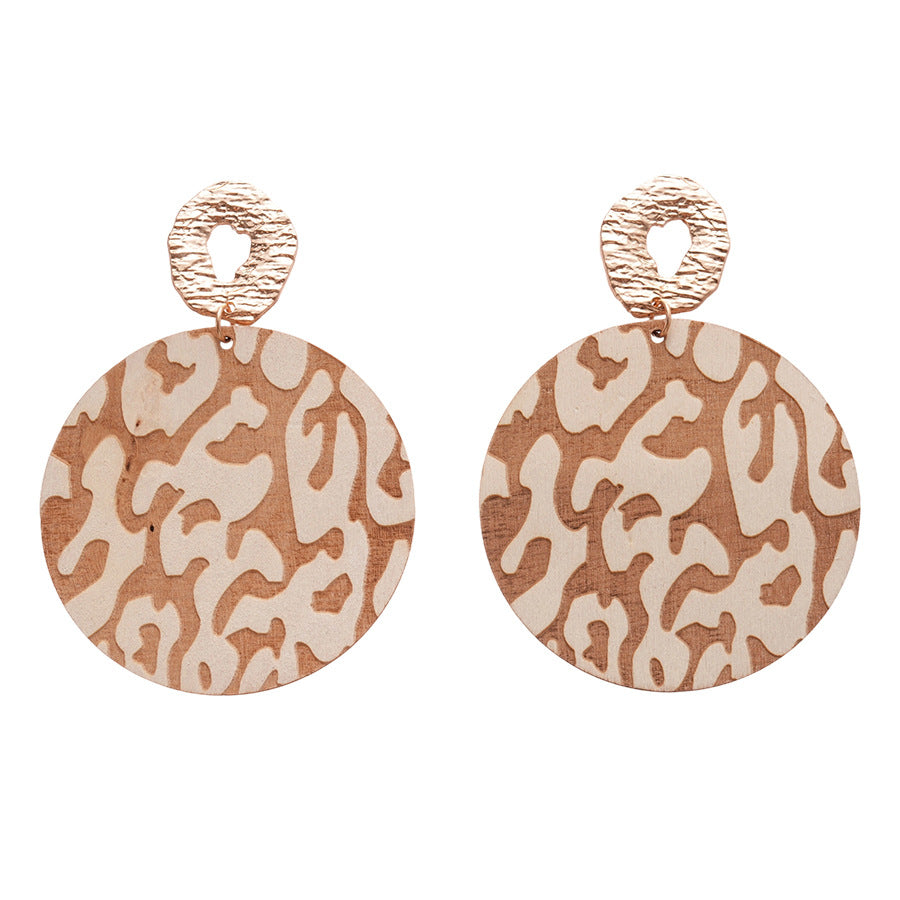 Wholesale Exaggerated wood wrinkle round silver needle earrings