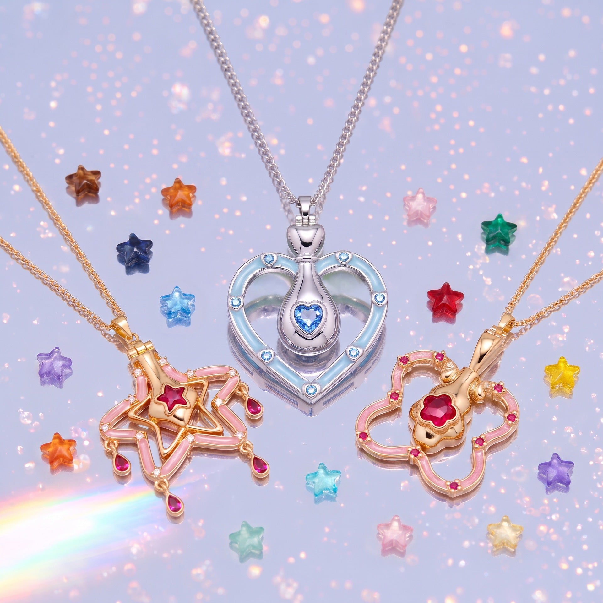 Wholesale Fashion Love Heart Quicksand Bottle Pendant Necklace Copper Zircon Jewelry Cute Butterfly Star Design Gift Boutique Resale