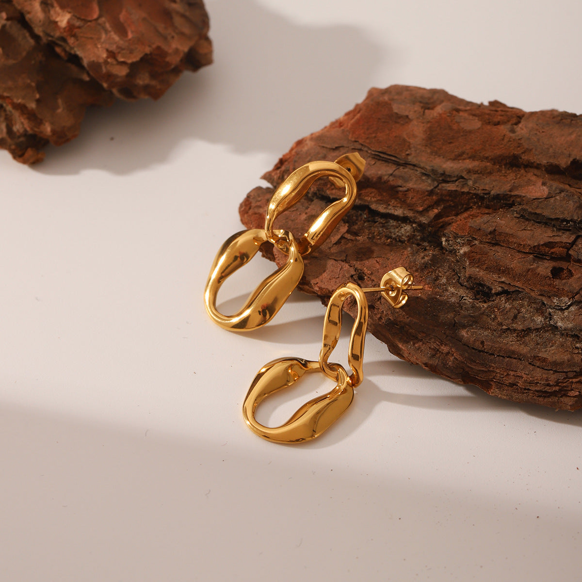 Wholesale stainless steel earrings hammer geometric hanging female earrings