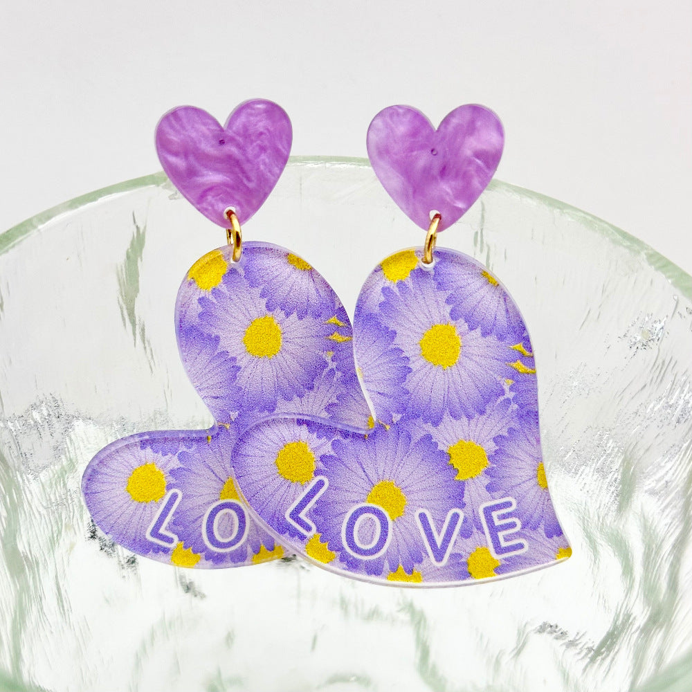 Wholesale acrylic love heart earrings Valentine's Day flame fluid earrings