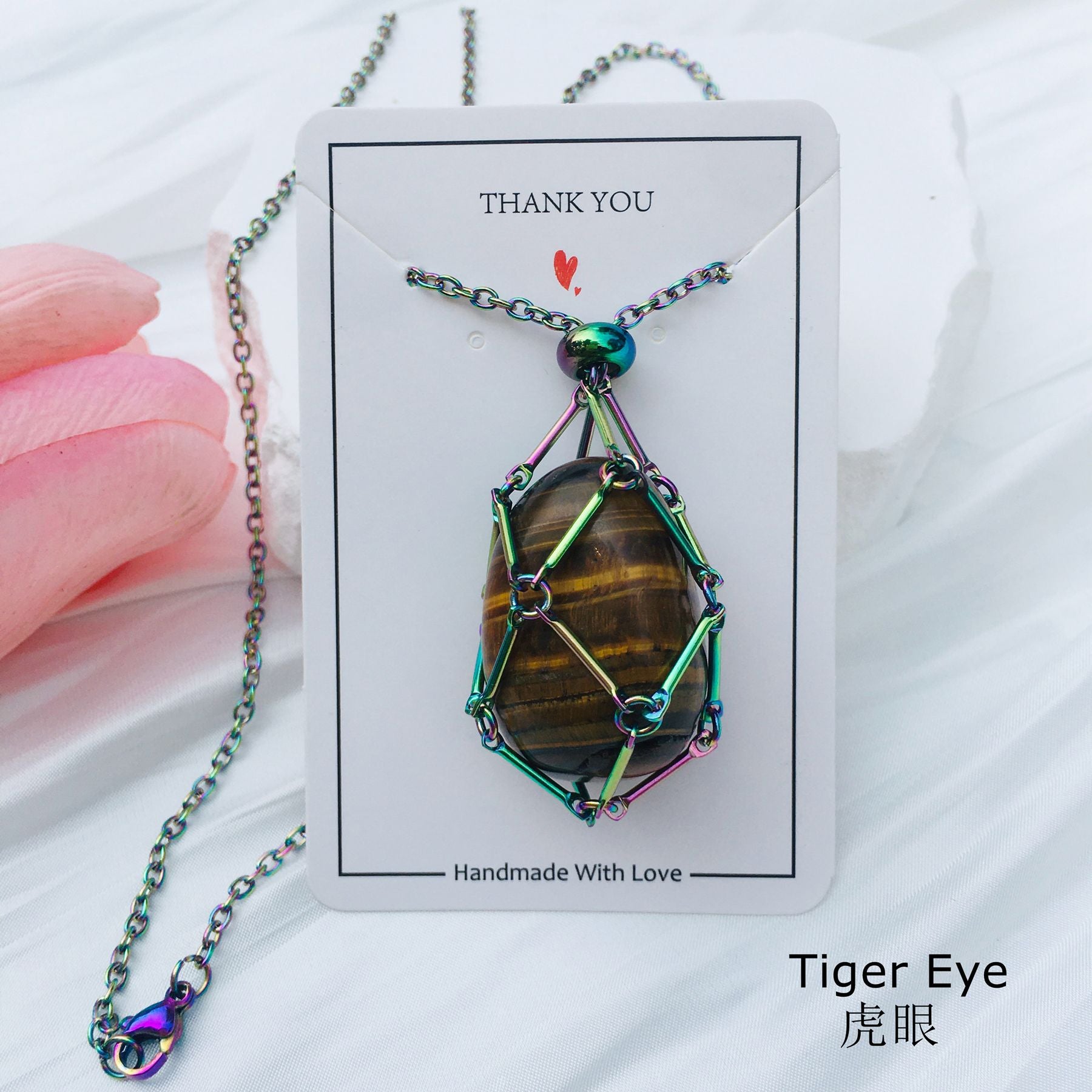 Wholesale Crystal Natural Stone Electroplated Color Bamboo Adjustable Metal Mesh Necklace ACC-NE-RongGuan002