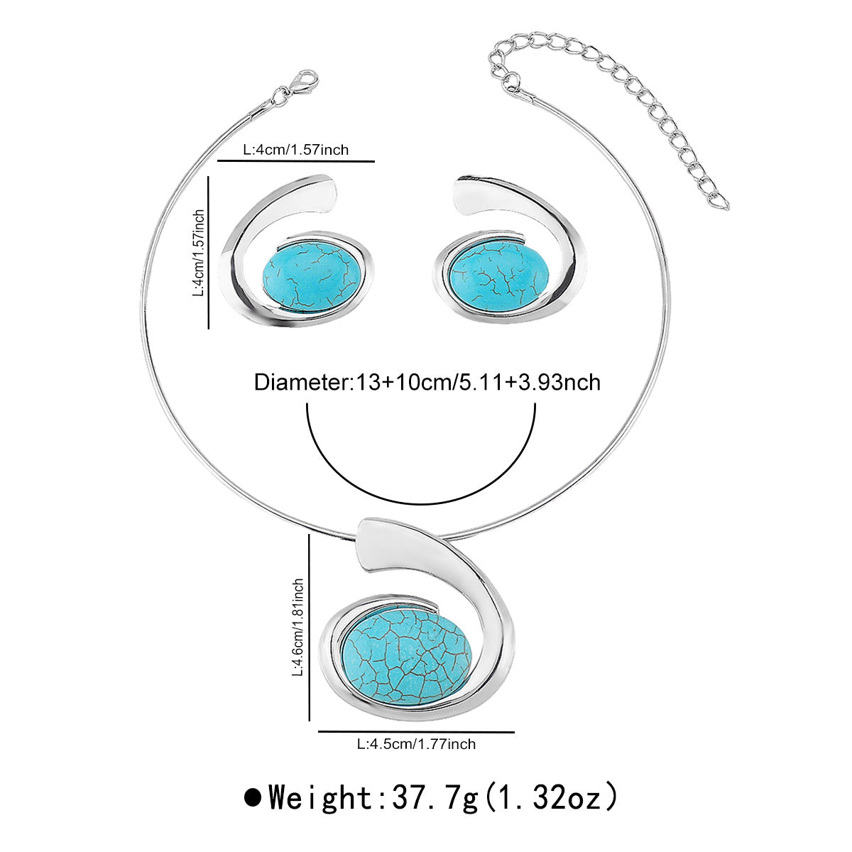 Wholesale Bohemian Exaggerated Trend Turquoise Pendant Personality Design Sense Geometric Jewelry suit
