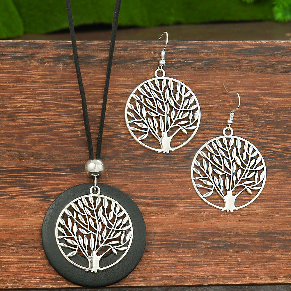 Wholesale Ethnic Style Geometric Earrings with Alloy and Black Wood Wool Chain Everyday Jewelry Accessory