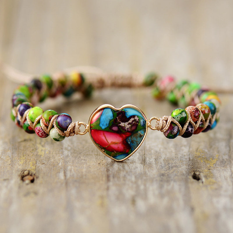 Wholesale Valentine's Day Emperor Stone Heart Double Layer Hand Woven Adjustable Bracelet