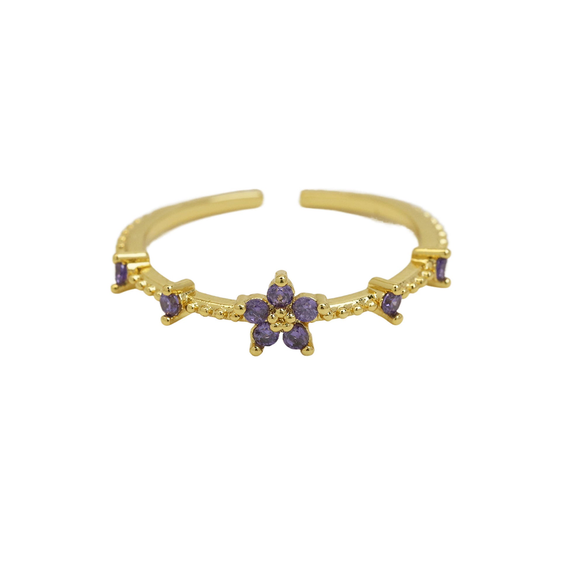 Wholesale  18k Brass Color Zirconium December Birthstone Small Flower Opening  Ring