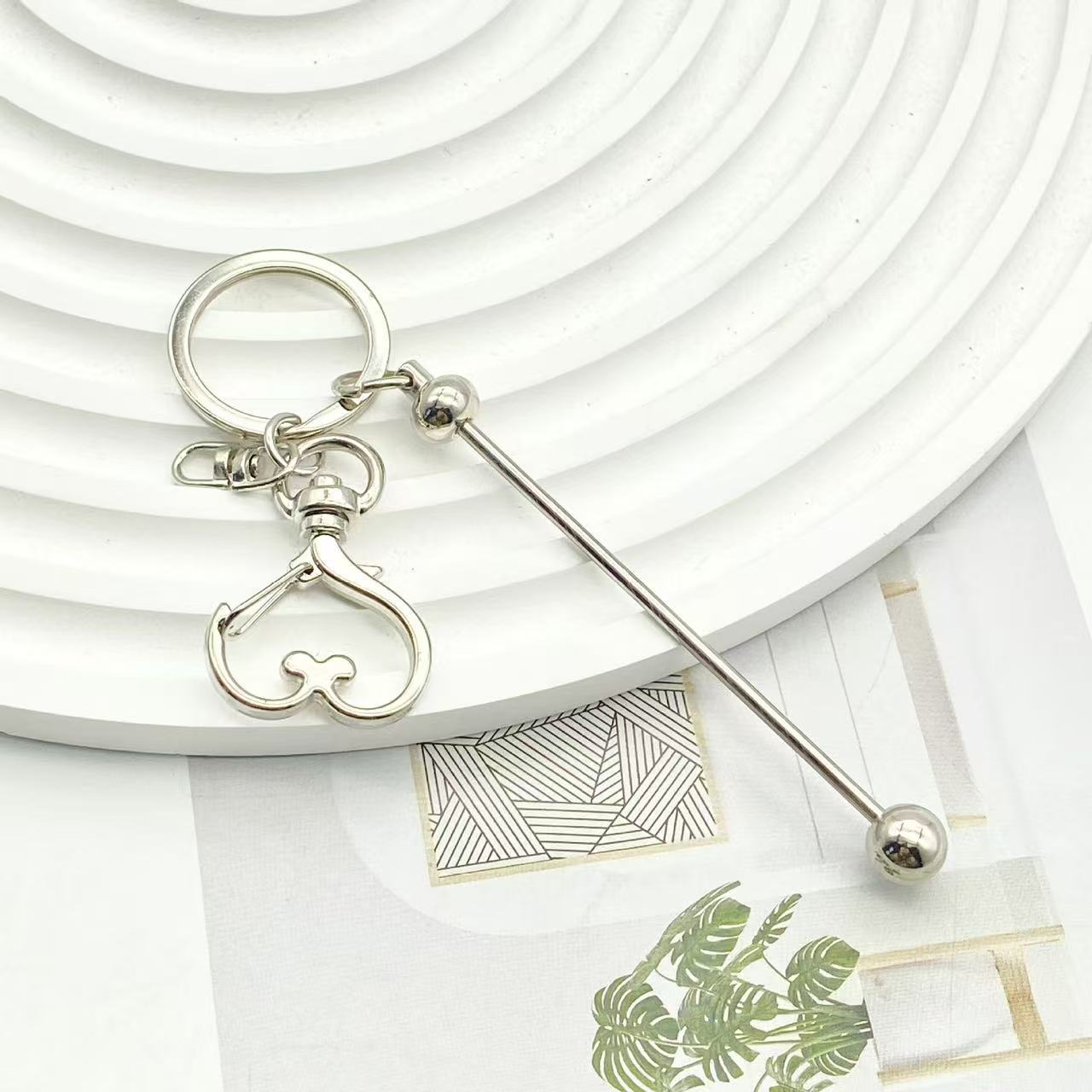 Wholesale Peach Heart Metal beadable Keychain