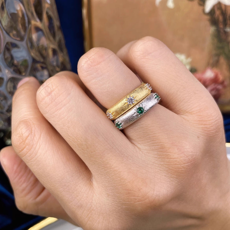 Wholesale Brushed Texture Diamond Star Ring