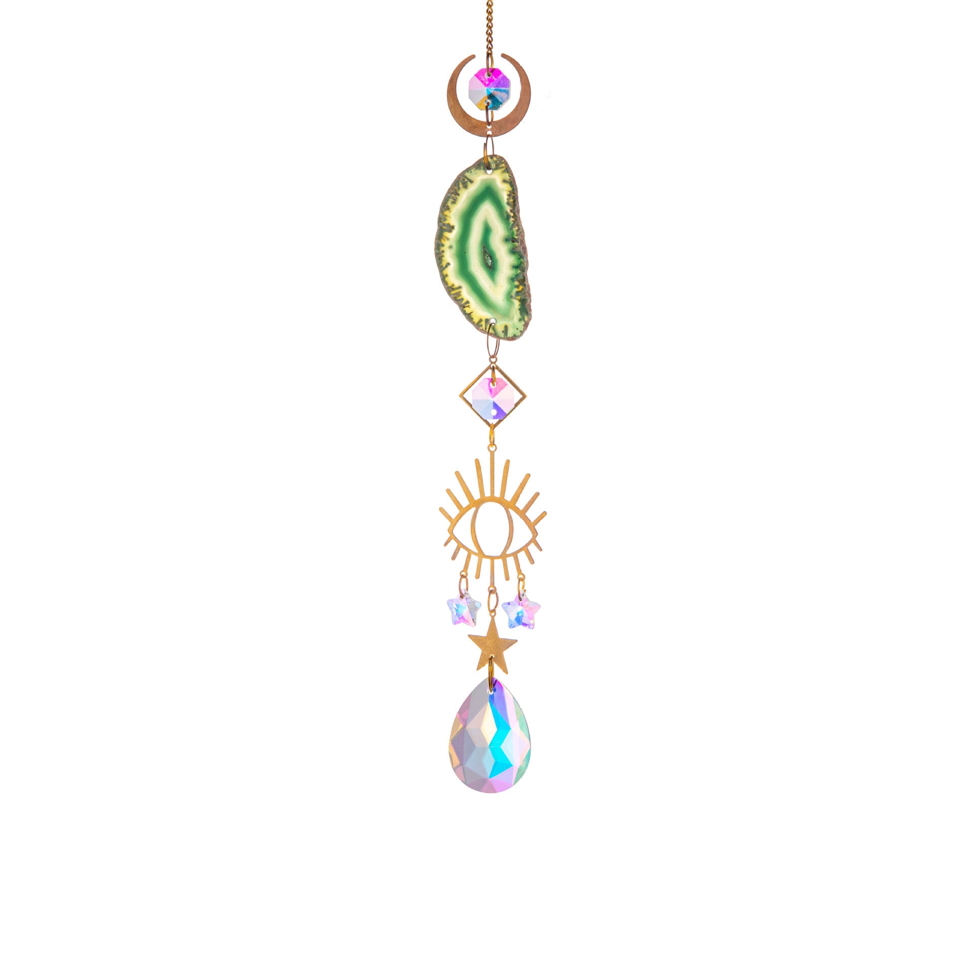 Wholesale  Raw Stone Agate Lighting Pendant Crystal Sun Catcher Prism Ball Wind Chimes Decoration