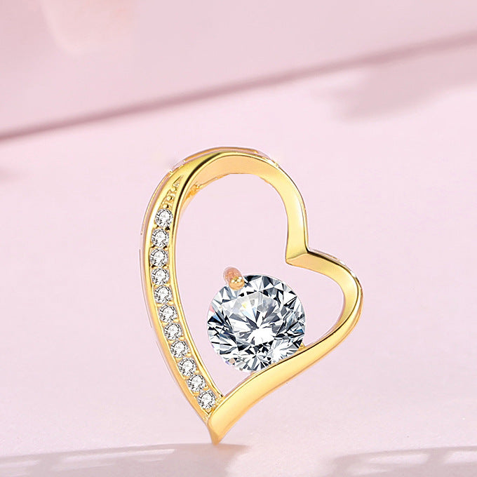 Wholesale 925 Silver Heart Pendant Necklace Zirconia Accent Chic Jewelry Accessory For Women Gift