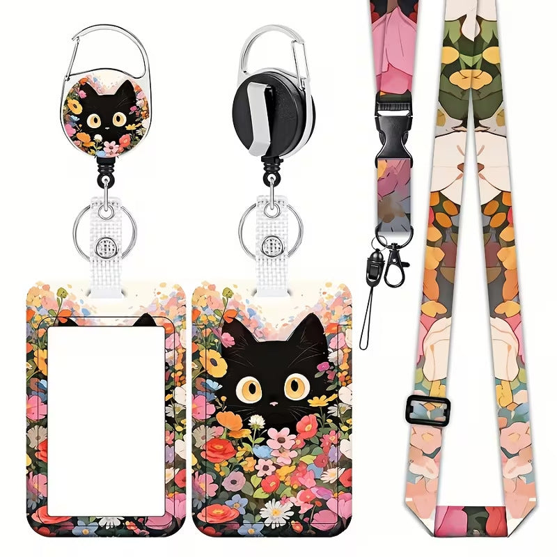 Wholesale Garden Kitten Themed Retractable ID Badge Holder - Stylish Badge Reel with Detachable Neck Strap,  Decorative Gift