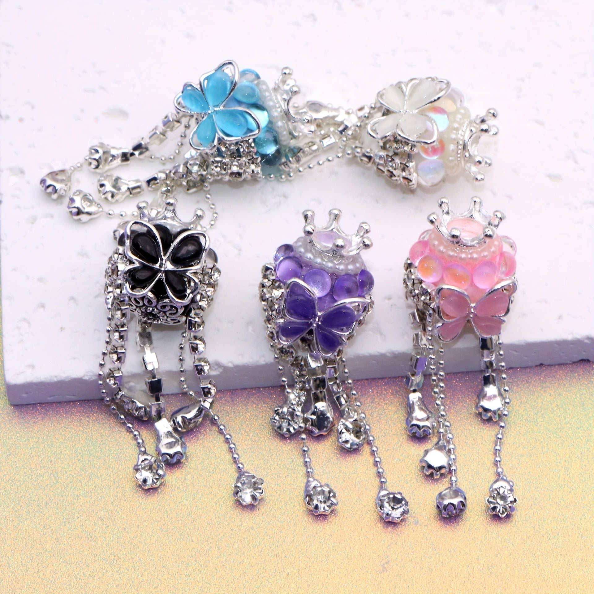 Wholesale Metal Crown Butterfly Inlay Beads for DIY Jewelry,  Assorted Colors