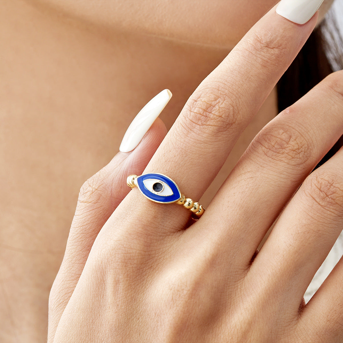 Anello per occhio azzurro all'ingrosso Anello regolabile con apertura per occhio del diavolo