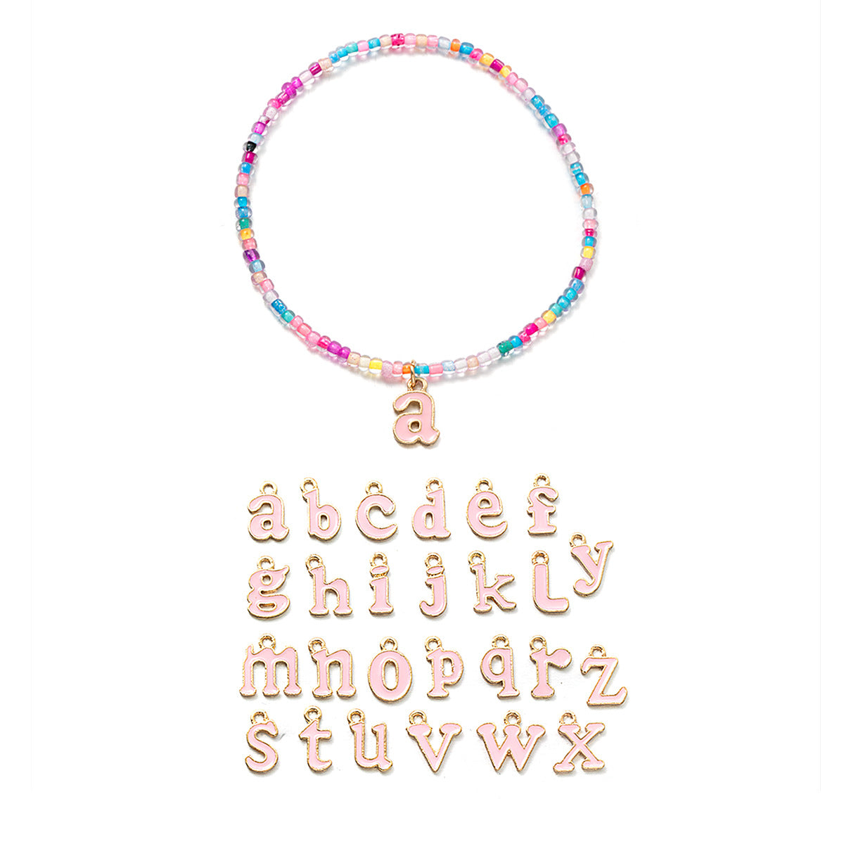 Wholesale Letter A Pendant Colorful Rice Bead Elastic Anklet