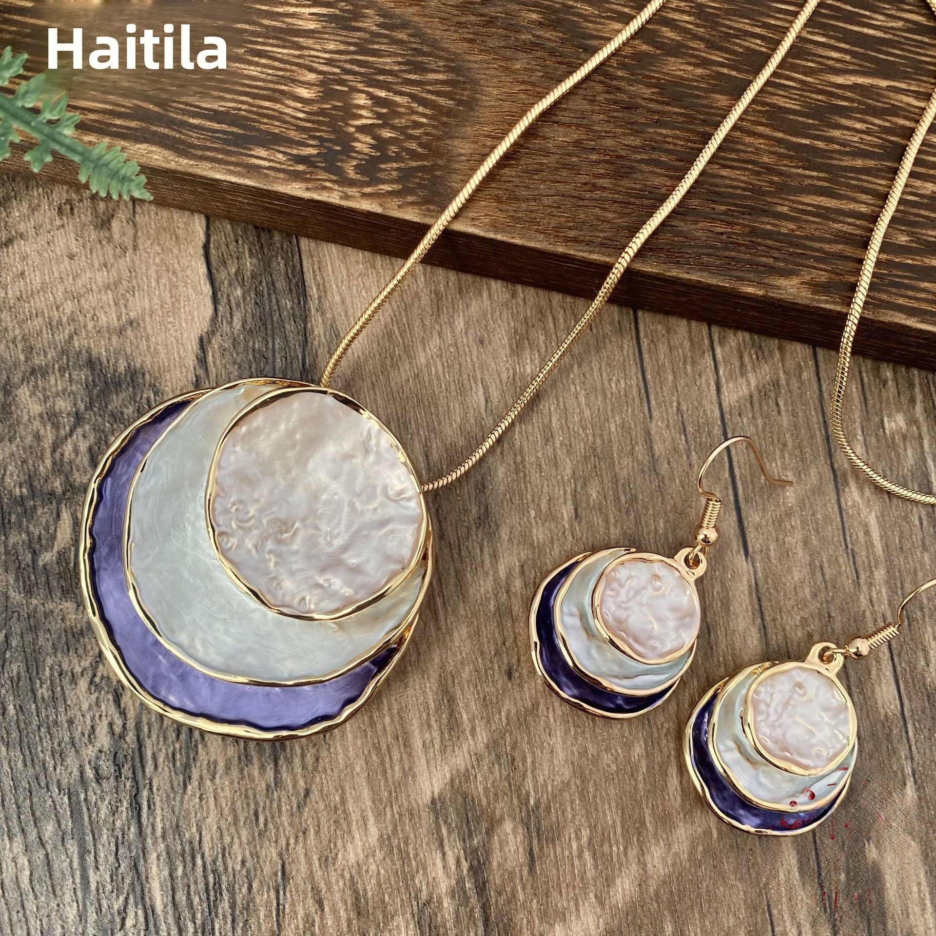 Wholesale Enamel Three-layer Ring Hollow Pendant Earrings suit