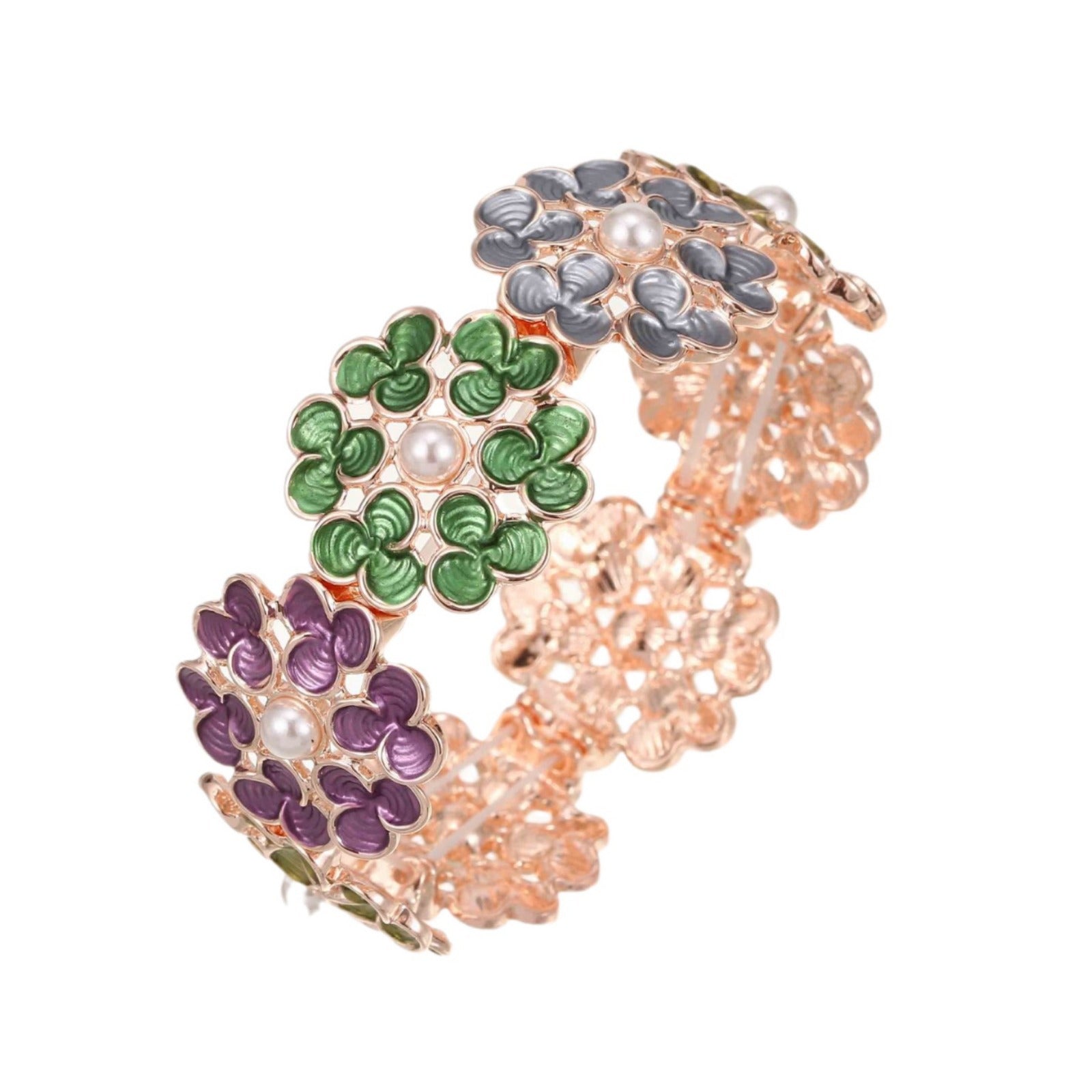 Wholesale  Color Painted Oil Clover Flower Stretch Bracelet