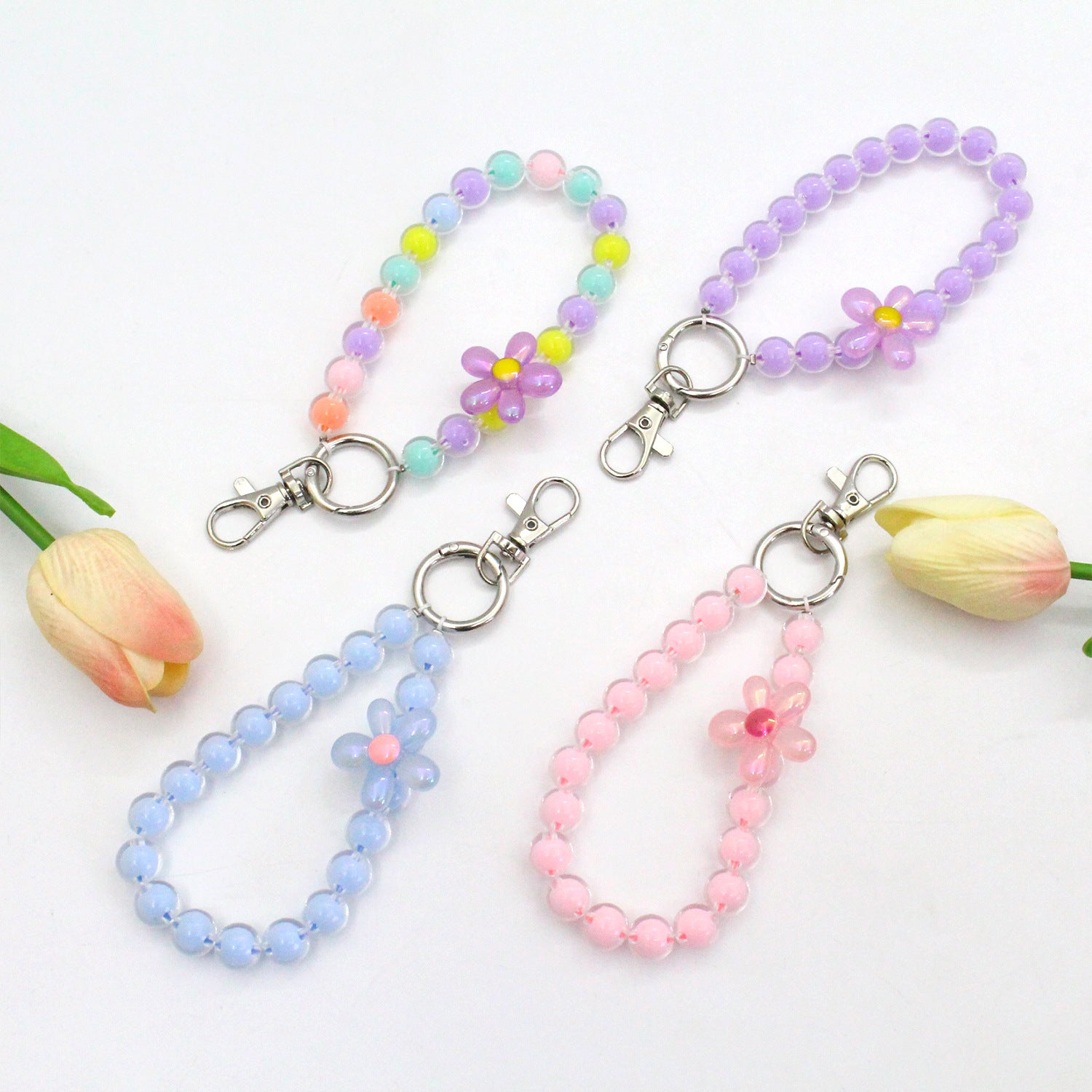 Wholesale Creative Candy Color Flower Beads Lanyard Keychains ACC-KC-Jiuxing005