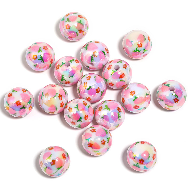 Wholesale 100pcs Acrylic Milk Strawberry Printed Beads Diy Beaded Pen Accessories ACC-BDS-BLG116