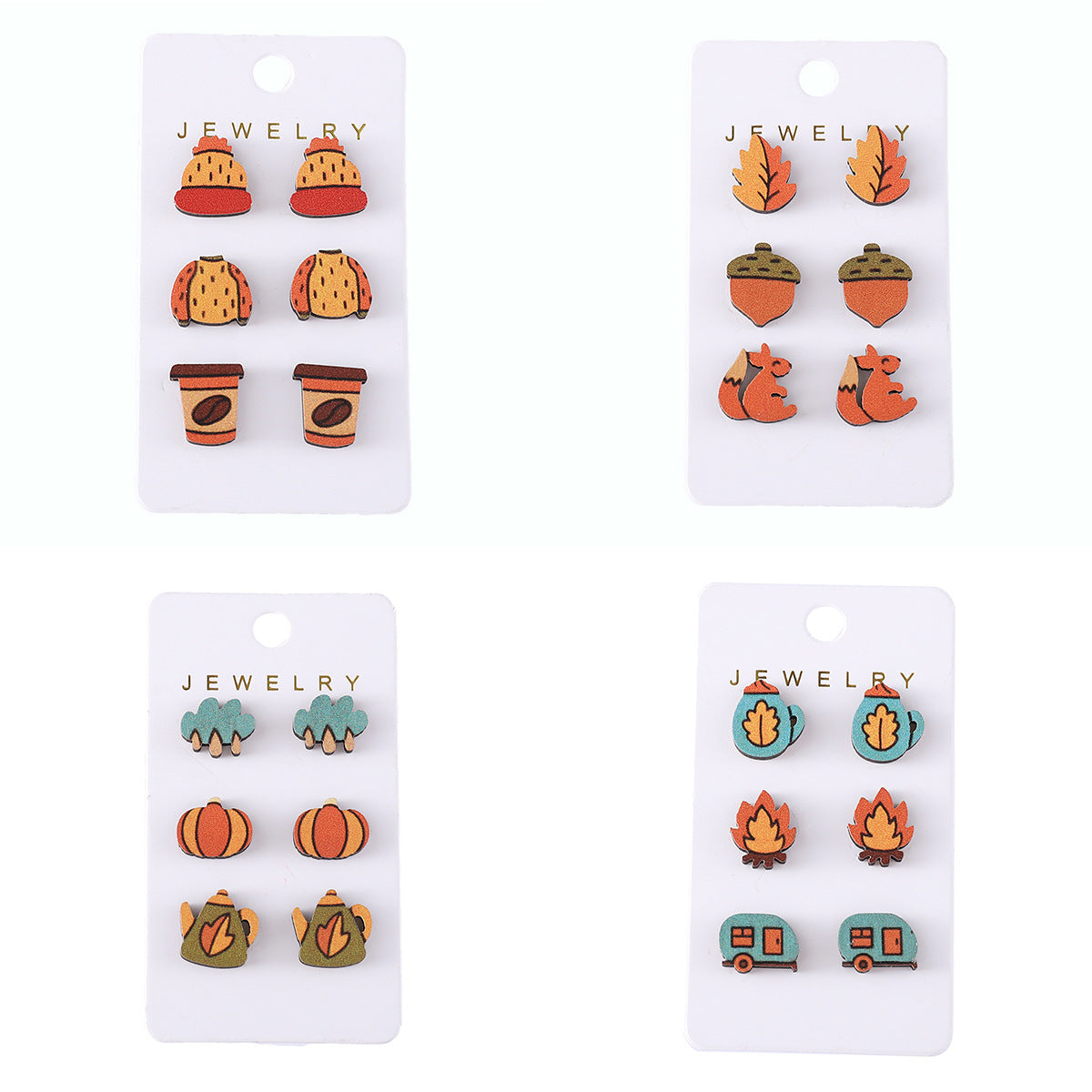 Wholesale Thanksgiving Maple Leaf Wood Pumpkin Earrings suit