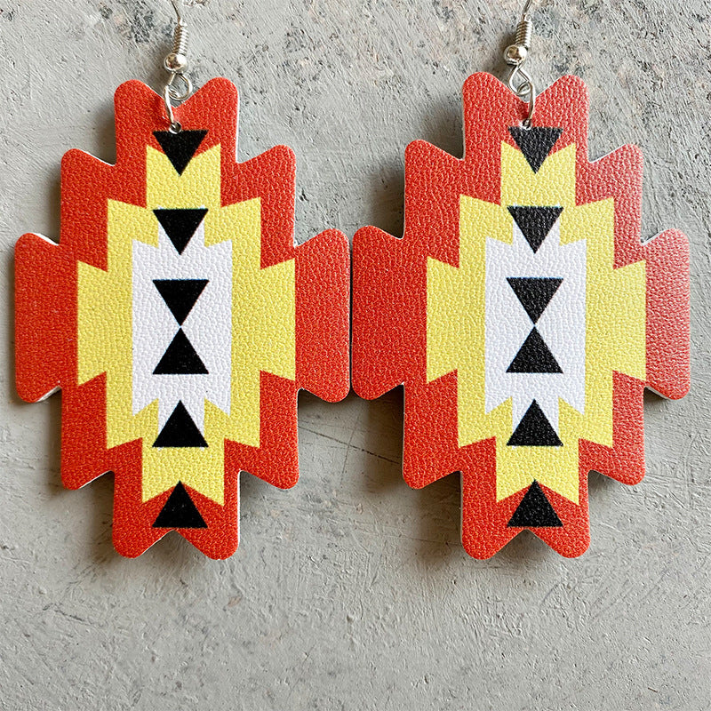 Wholesale 2 Pairs/pack Western Style Aztec Bull Head Vintage Leather Earrings ACC-ES-HY049
