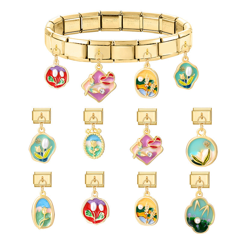 Wholesale Italian Charm Bracelet 9mm DIY Splicing Creative Pattern Pendant Stainless Steel Composable Bracelet