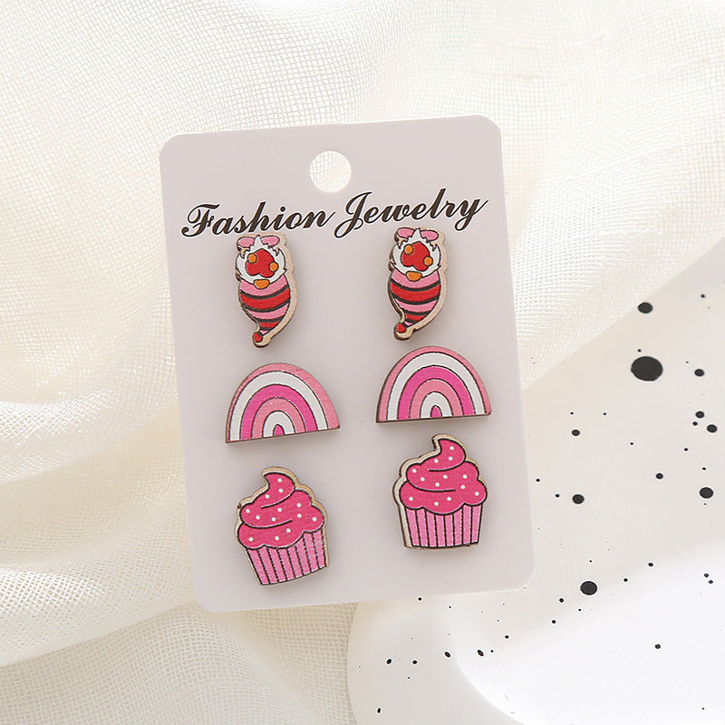 Wholesale Easter Egg Cartoon Egg Mushroom Love Wooden Earrings Set ACC-ES-XA001